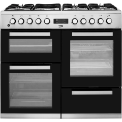 Beko KDVF100X 100cm wide Dual Fuel Range Cooker with Gas Hob - Stainless Steel