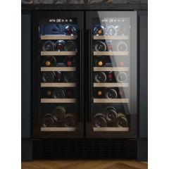Cata UBBKWC60DD 60Cm Wide 32 Bottle Double Door Wine Cooler - Black Glass