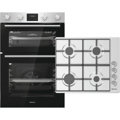 Hisense BI6095HGXUK Built In Electric Double Oven and Gas Hob Pack - Stainless Steel 