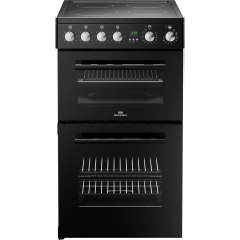 New World 444412056 FDO 50E BLK 50cm Wide Double Oven Electric Cooker with Ceramic Hob - Black
