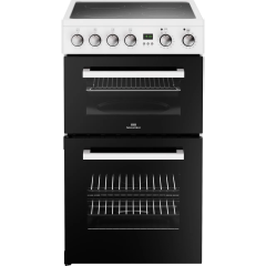 New World 444412057 FDO 50E WHI 50cm Wide Double Oven Electric Cooker with Ceramic Hob - White