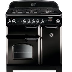 Rangemaster CLA90NGFBL/C Classic 90Cm Gas Range Cooker With Electric Fan Oven - Black / Chrome