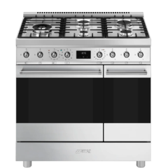 Smeg C92GPX2 Symphony 90Cm Wide Dual Fuel Range Cooker With Gas Hob And Pyrolytic Cleaning