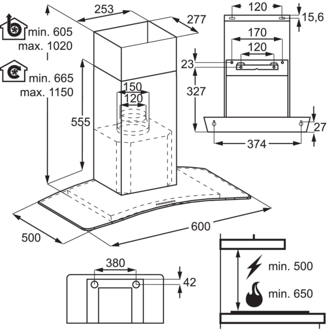AEG DTB3653M 60 cm Chimney Cooker Hood 