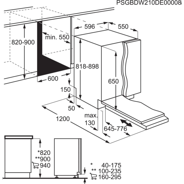 AEG 6000 Series GI6200B1SN Fully Integrated Full Size Dishwasher - White Control Panel with Sliding Door Hinge Kit