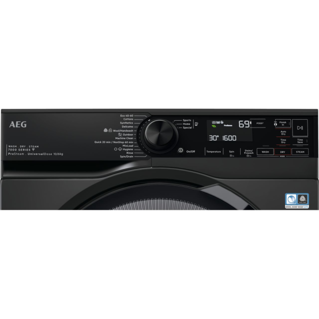 AEG ProSteam® Technology LWR7416U6UD Wifi Connected 10Kg / 6Kg Washer Dryer with 1551 rpm - Black 