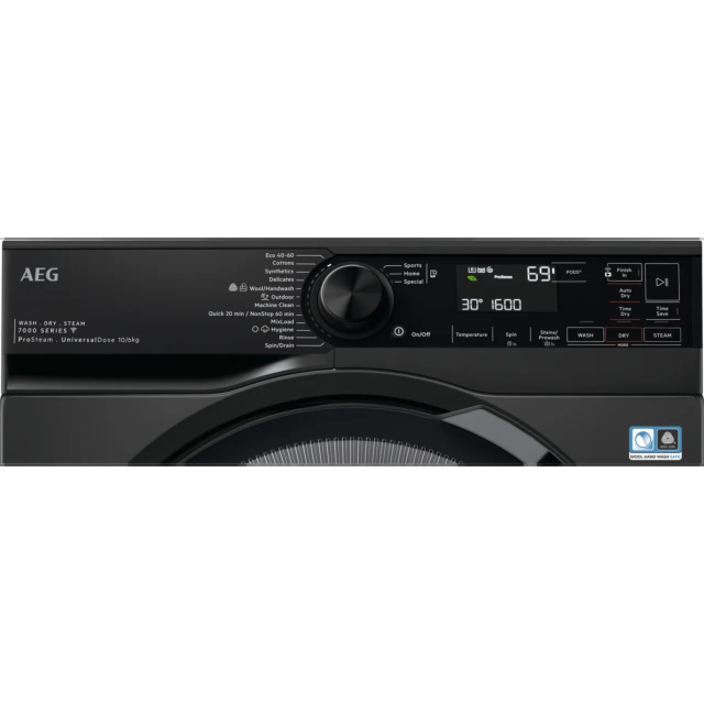 AEG ProSteam® Technology LWR7416U6UD Wifi Connected 10Kg / 6Kg Washer Dryer with 1551 rpm - Black 
