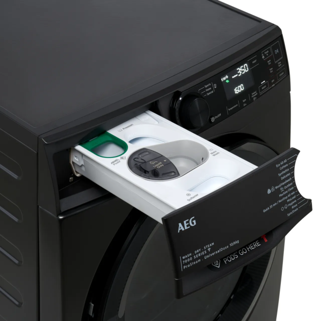 AEG ProSteam® Technology LWR7416U6UD Wifi Connected 10Kg / 6Kg Washer Dryer with 1551 rpm - Black 