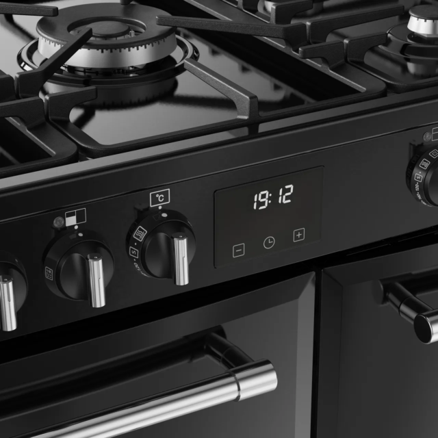 Belling 444411820 FARMHOUSE 90DF BLK Farmhouse 90DF 90cm wide Dual Fuel Range Cooker with Gas Hob -