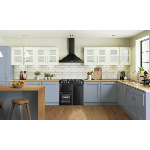 Belling 444411820 FARMHOUSE 90DF BLK Farmhouse 90DF 90cm wide Dual Fuel Range Cooker with Gas Hob -