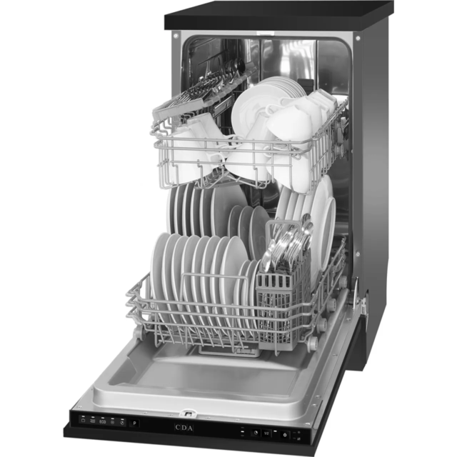 Cda SCD4509 Integrated Slimline Dishwasher - Black Control Panel with Fixed Kit