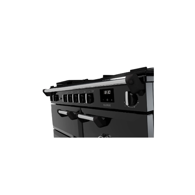 Rangemaster Classic CL100DFPGBL/CM1 100cm wide Dual Fuel Range Cooker with Gas Hob - Black / Chrome