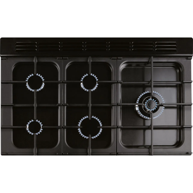 Rangemaster Classic Deluxe 100 Dual Fuel CLDL100DFPGBL/AB1 100cm wide Dual Fuel Range Cooker with Gas Hob - Black / Antique Brass