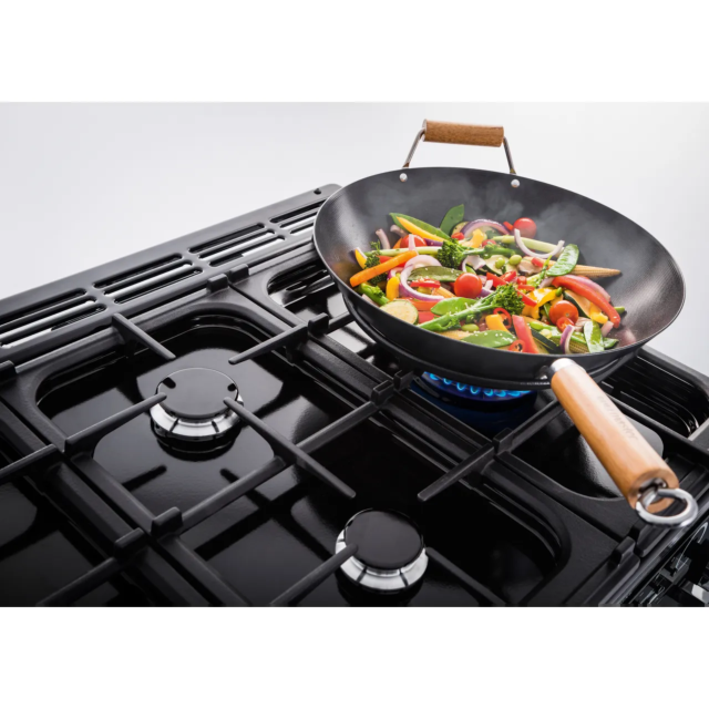 Rangemaster Classic Deluxe 100 Dual Fuel CLDL100DFPGBL/AB1 100cm wide Dual Fuel Range Cooker with Gas Hob - Black / Antique Brass