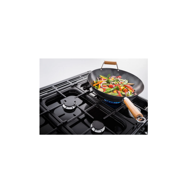 Rangemaster Classic Deluxe CLDL90DFPCBL/CM1 90cm wide Dual Fuel Range Cooker with Gas Hob - Charcoal Black / Chrome