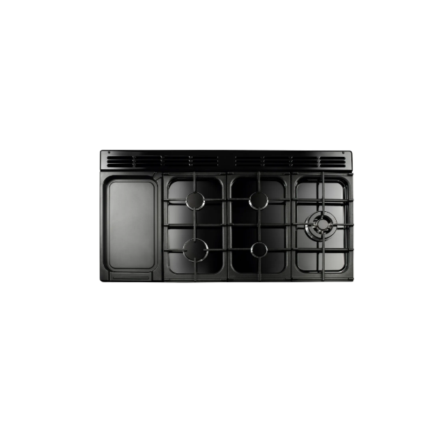 Rangemaster Classic Deluxe 110 CLDLB110DFPGBL/AB1 110cm wide Dual Fuel Range Cooker with Gas Hob - Black / Antique Brass