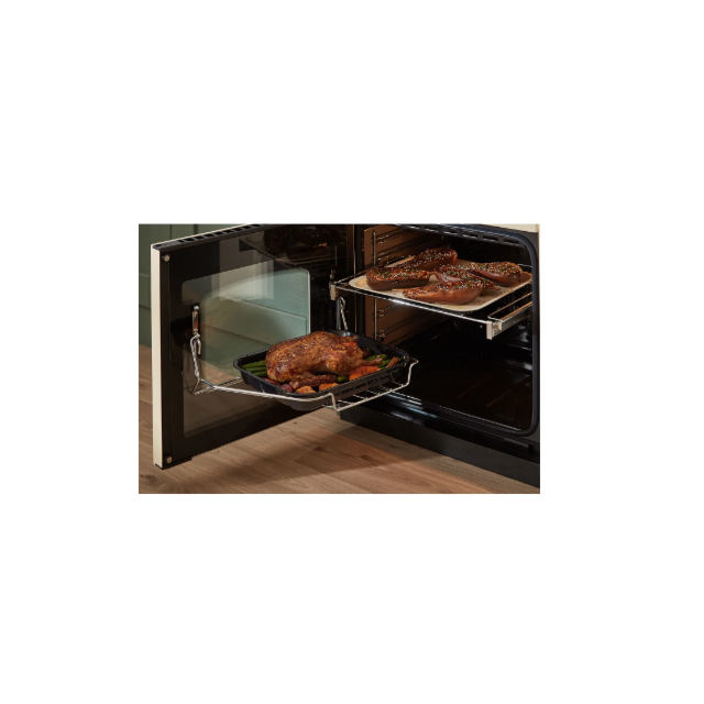 Rangemaster Classic Deluxe 110 CLDLB110DFPGBL/AB1 110cm wide Dual Fuel Range Cooker with Gas Hob - Black / Antique Brass