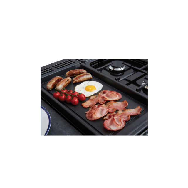Rangemaster Classic Deluxe 110 CLDLB110DFPGBL/AB1 110cm wide Dual Fuel Range Cooker with Gas Hob - Black / Antique Brass