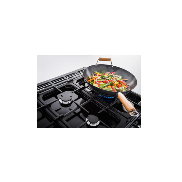 Rangemaster Classic Deluxe 110 CLDLB110DFPGBL/AB1 110cm wide Dual Fuel Range Cooker with Gas Hob - Black / Antique Brass