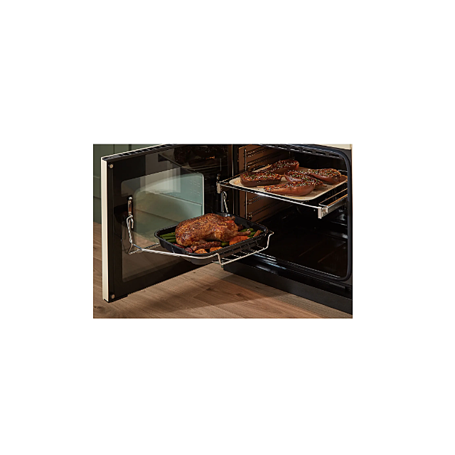 Rangemaster Classic Deluxe 110 CLDLB110DFPPCR/AB1 110cm wide Dual Fuel Range Cooker with Gas Hob - Pale Cream / Antique Brass