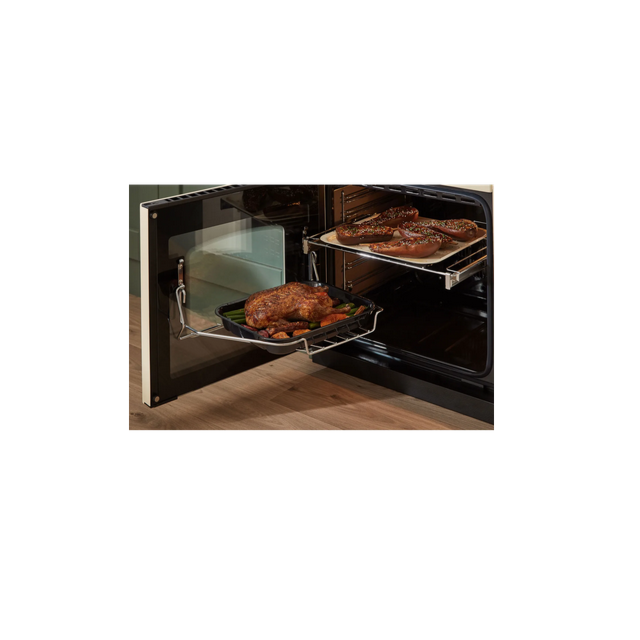 Rangemaster Classic Deluxe 110 CLDLO110DFPCBL/AB1 110cm wide Dual Fuel Range Cooker with Gas Hob - Charcoal Black / Antique Brass