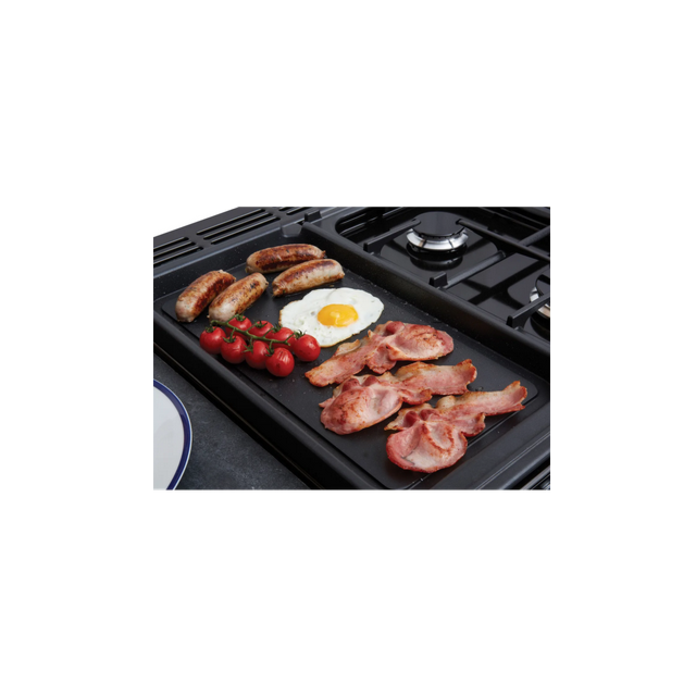 Rangemaster Classic Deluxe 110 CLDLO110DFPCBL/AB1 110cm wide Dual Fuel Range Cooker with Gas Hob - Charcoal Black / Antique Brass