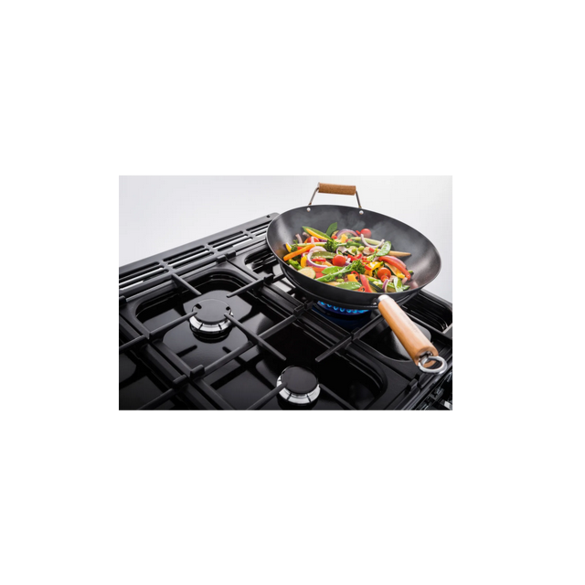 Rangemaster Classic Deluxe 110 CLDLO110DFPCBL/AB1 110cm wide Dual Fuel Range Cooker with Gas Hob - Charcoal Black / Antique Brass