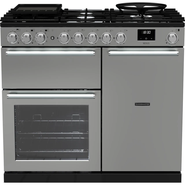 Rangemaster Nexus NEX100DFSTST/CM1 100cm wide Dual Fuel Range Cooker with Gas Hob - Stainless Steel