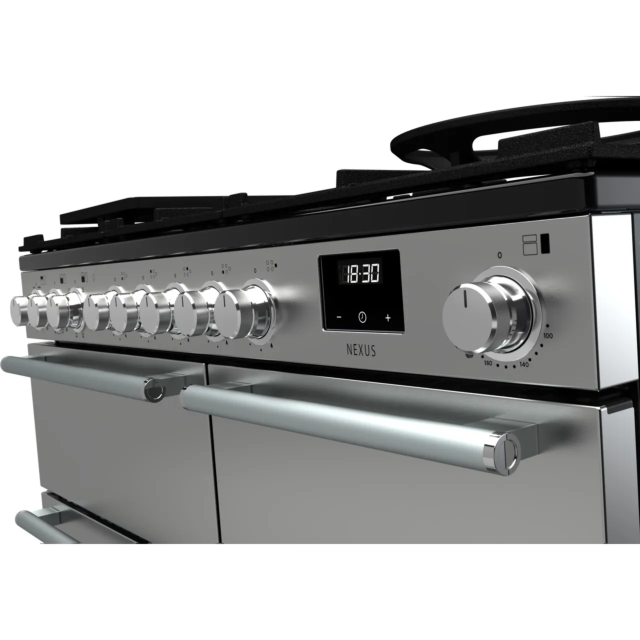 Rangemaster Nexus NEX100DFSTST/CM1 100cm wide Dual Fuel Range Cooker with Gas Hob - Stainless Steel