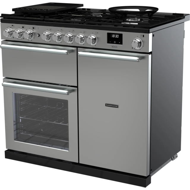 Rangemaster Nexus NEX100DFSTST/CM1 100cm wide Dual Fuel Range Cooker with Gas Hob - Stainless Steel