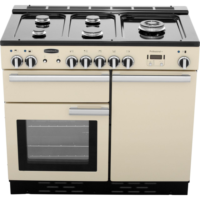 Rangemaster Professional Plus PROP100DFFCR/C 100cm wide Dual Fuel Range Cooker with Gas Hob - Cream