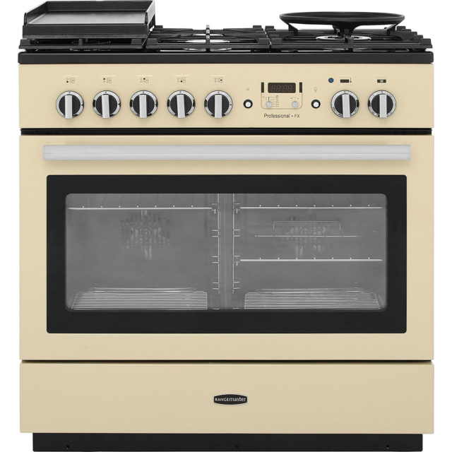 Rangemaster Professional Plus FX PROP90FXDFFCR/C 90cm wide Dual Fuel Range Cooker with Gas Hob - Cream / Chrome