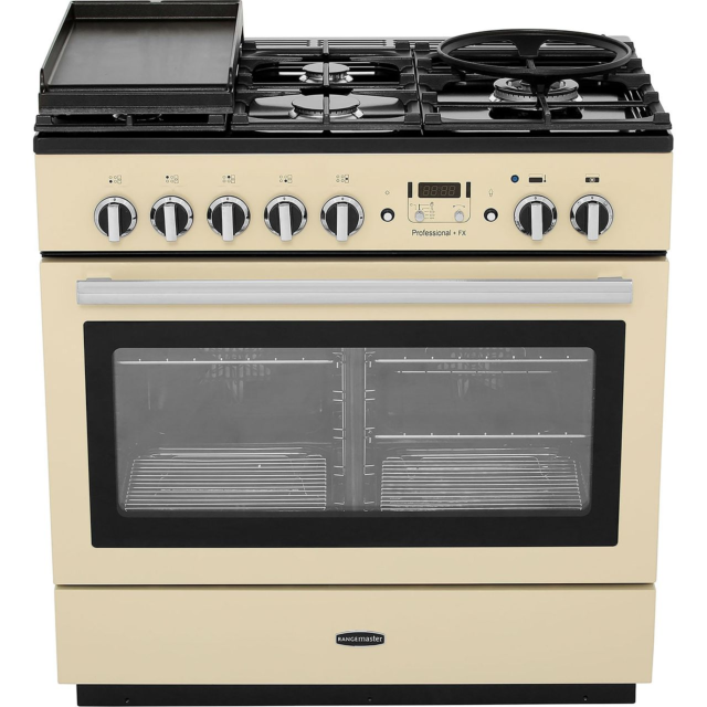 Rangemaster Professional Plus FX PROP90FXDFFCR/C 90cm wide Dual Fuel Range Cooker with Gas Hob - Cream / Chrome