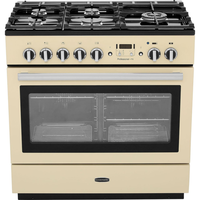 Rangemaster Professional Plus FX PROP90FXDFFCR/C 90cm wide Dual Fuel Range Cooker with Gas Hob - Cream / Chrome