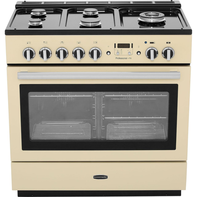 Rangemaster Professional Plus FX PROP90FXDFFCR/C 90cm wide Dual Fuel Range Cooker with Gas Hob - Cream / Chrome