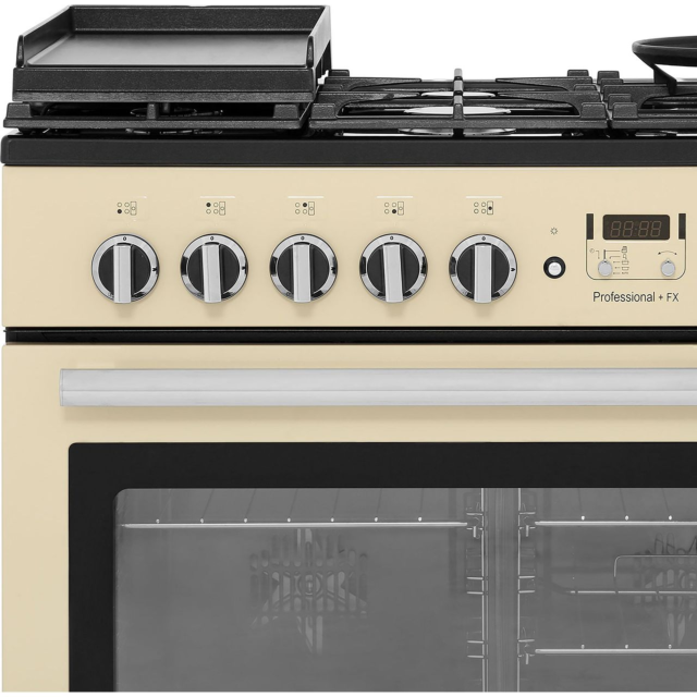 Rangemaster Professional Plus FX PROP90FXDFFCR/C 90cm wide Dual Fuel Range Cooker with Gas Hob - Cream / Chrome