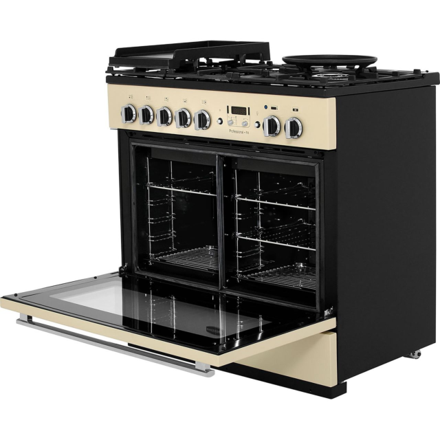Rangemaster Professional Plus FX PROP90FXDFFCR/C 90cm wide Dual Fuel Range Cooker with Gas Hob - Cream / Chrome
