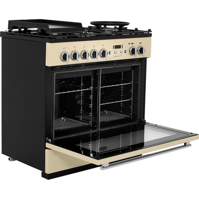 Rangemaster Professional Plus FX PROP90FXDFFCR/C 90cm wide Dual Fuel Range Cooker with Gas Hob - Cream / Chrome