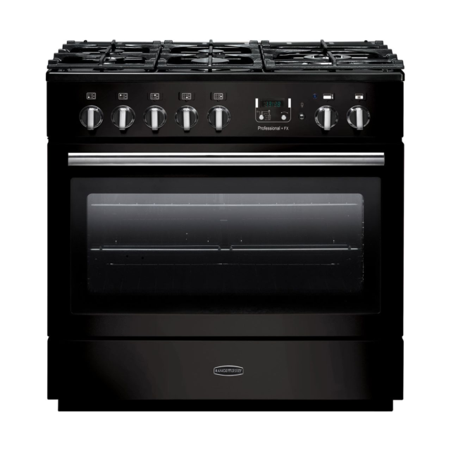 Rangemaster Professional Plus FX PROP90FXDFFGB/C 90cm wide Dual Fuel Range Cooker with Gas Hob - Black / Chrome