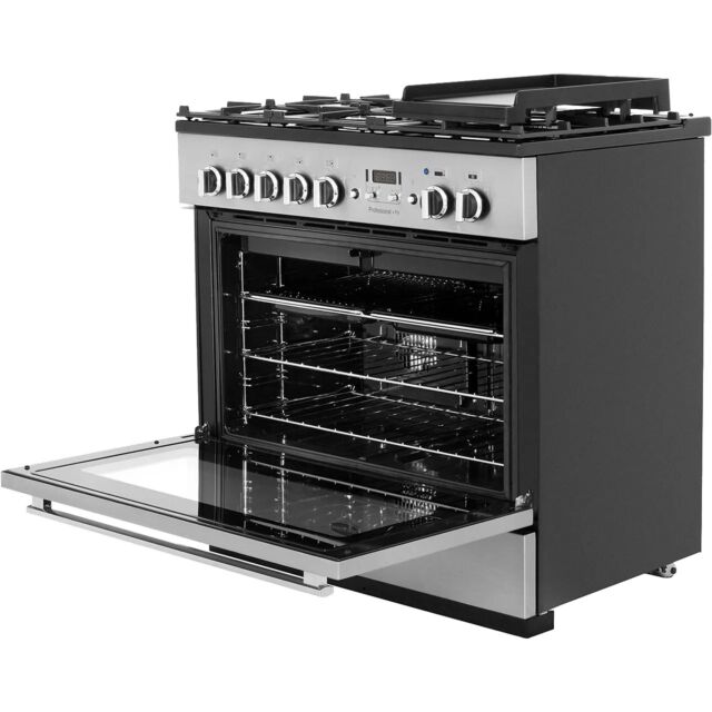 Rangemaster Professional Plus FX PROP90FXDFFSS/C 90cm wide Dual Fuel Range Cooker with Gas Hob - Stainless Steel / Chrome