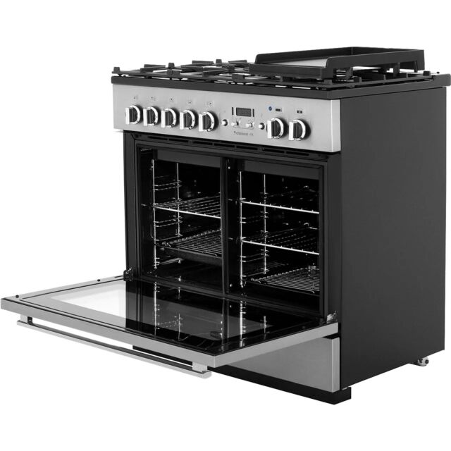 Rangemaster Professional Plus FX PROP90FXDFFSS/C 90cm wide Dual Fuel Range Cooker with Gas Hob - Stainless Steel / Chrome