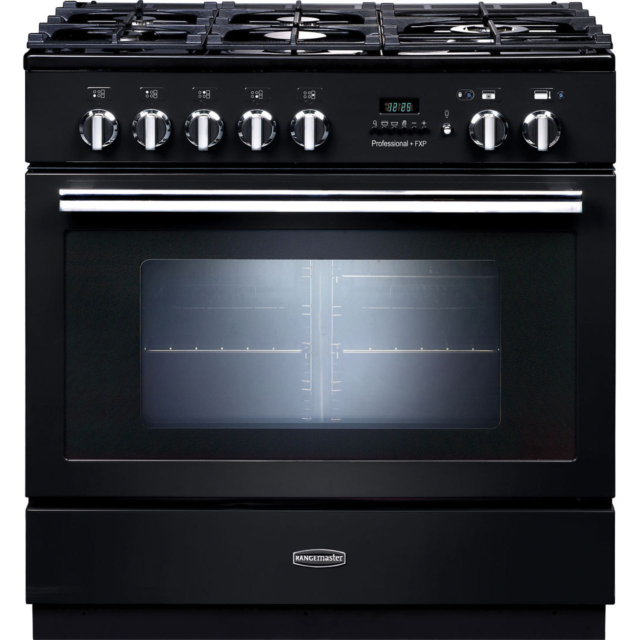 Rangemaster Professional Plus FXP PROP90FXPDFFGB/C 90cm wide Dual Fuel Range Cooker with Gas Hob - Black