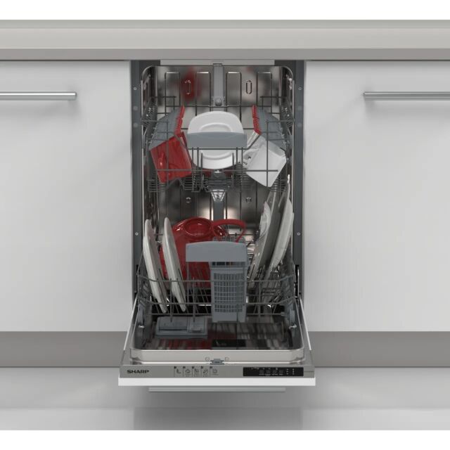 Sharp QW-NS14I49EX-EN Fully Integrated Slimline Dishwasher - Silver Control Panel With Fixed Door Fi