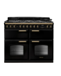 Rangemaster Classic Deluxe 110 CLDLB110DFPGBL/AB1 110cm wide Dual Fuel Range Cooker with Gas Hob - Black / Antique Brass