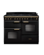 Rangemaster Classic Deluxe 110 CLDLO110DFPCBL/AB1 110cm wide Dual Fuel Range Cooker with Gas Hob - Charcoal Black / Antique Brass