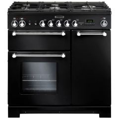 Rangemaster KCH90NGFBL/C Kitchener 90Cm Gas Range Cooker - Black/Chrome